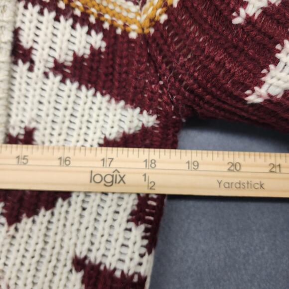 Forever 21 Cardigan Sweater Womens Small Cream Maroon Aztec Open Front Pockets - Picture 6 of 14